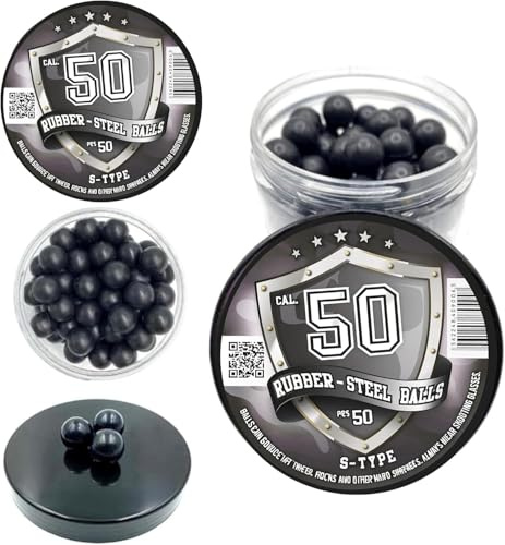 50 pcs. Premium Quality Hard Mix Rubber Steel Balls 2.7 Grams Heavy Reusable Ammo Projectiles Paintballs Reballs Powerballs for Shooting Training Home and Self Defense Pistols in 50 Caliber (S-TYPE)
