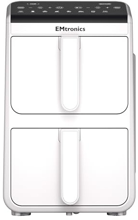 EMtronics 10L Stack Air Fryer with Dual Zone 2460W Family Size, 8 Preset Cooking Mode, Match Cook & Smart Finish Functions, 10 Litre - White