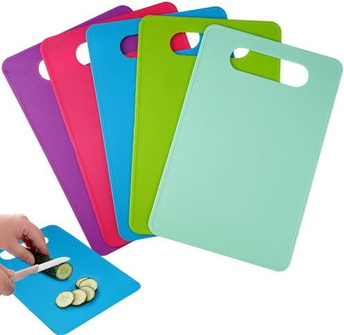 5 Pezzi Set Taglieri Cucina, Tagliere da Cucina Plastica 29 × 19cm, Taglieri Colorati Antiscivolo, Tagliere Piccolo con Foro per Verdure Frutta Carne Pane, Lavabili in Lavastoviglie