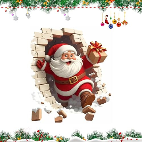 Autocollants muraux 3D en forme de Père Noël, autocollants muraux amovibles pour décoration de chambre de réfrigérateur