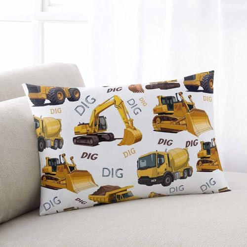 Construction Truck Pillowcase Queen Size 20x30,Cartoon Grips and Bulldozers Stirrup Car Reversible Throw Pillow Cover Cushion Case with Zipper for Sofa Couch Bed Living Room Pillow Sham Protectors,