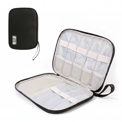 Thryvix Organizador Cables Viaje Electrónica, Bolsa Accesorios con Compartimentos para Cargador USB Tarjeta SD Disco Duro Estuche Portátil para Viaje Oficina Negocio