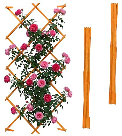 Relaxdays Utdragbart spaljé, set om 3, 180 x 120 cm, trä, väggmontering, klättringshjälp, klätterväxter, trägaller, orange