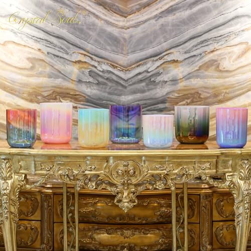 CrystalSoul 432Hz 5.5-7 Inch Dazzling Gradient Crystal Singing Bowl with Accessories and Bag for Meditation Yoga Sound Healing