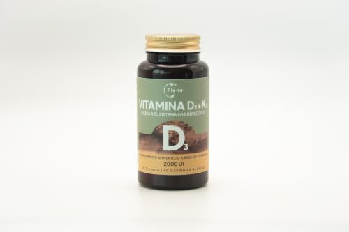 Vitamina D3 + K2 MK-7 2.000 UI 60 cápsulas - con menaquinona MK-7 y colecalciferol - dosis alta 1 al día para 60 días - fabricada en España, sin aditivos innecesarios