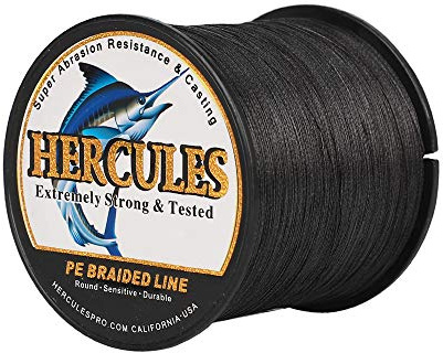 Hercules Super Cast 300M 328 Yards Braided Fishing Line 80 LB Test for Saltwater Freshwater PE Braid Fish Lines Superline 8 Strands - Black, 80LB (36.3KG), 0.48MM