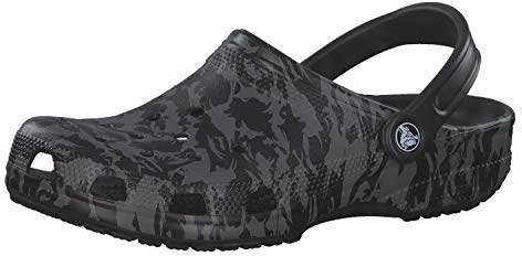 Crocs Unisex Classic Printed Camo Clogs, Black Black 001, 9 UK Men 10 UK Women