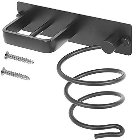 BUTORY Your's Bath Hair Dryer Straightener Holder With Cable Tidy, Wall Mounted Metal Hair Dryer Hanger for Dressing Table Professional Spiral Straightener Holder (Black)