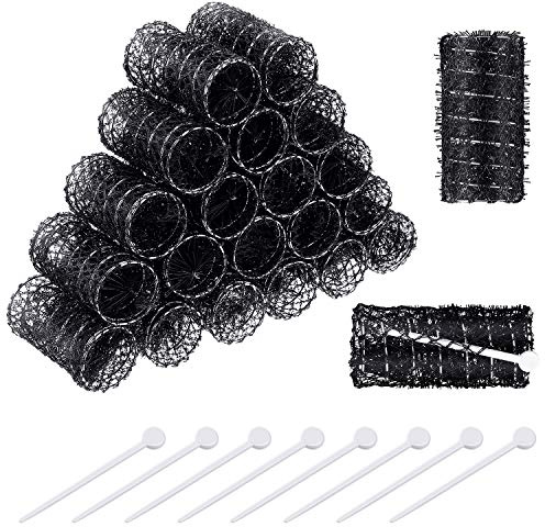 Willbond 20 Pack Vintage Hair Rollers with Pins Medium Wire Mesh Brush Rollers for Women No Heat Hair Curlers for Curls and Waves, Black 2.5 x 1.4 Inch