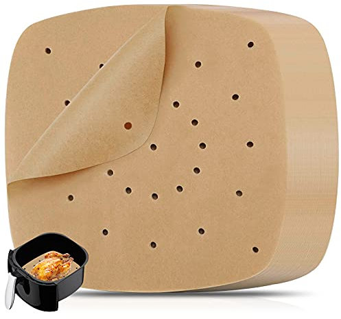100 Stück Airfryer Backpapier 21,6 cm Backpapier für Heißluftfritteuse Perforiert Luftfritteuse Pergamentpapier als Unterlage für Bambusdämpfer, Dampfgarer Airfryer Liners