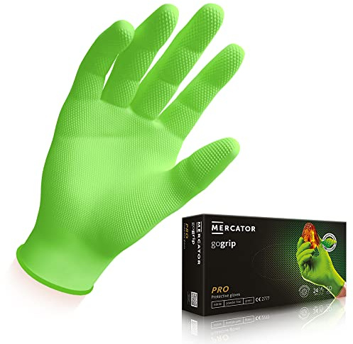 Guanti in nitrile MERCATOR® gogrip Guanti protettivi monouso, privi di rivestimento in polvere, senza lattice, Taglia:XL - 50 pezzo, Colore:GoGrip Green