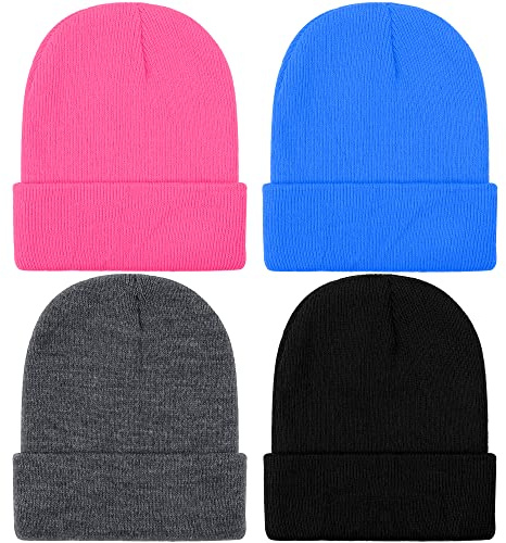 TODDOR 4 Pack Kid's Winter Beanies Acrylic Knitted Beanies Warm Cold Weather Beanie Hats for Boys or Girls
