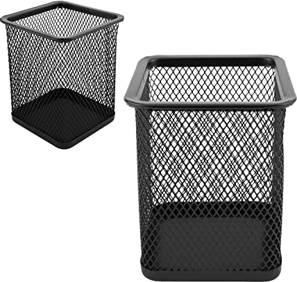 D.RECT - 2 Stück - Metall eckig Stifteköcher | Stiftehalter Würfel aus Drahtmetall | Mesh Multifunktions Becher für Kugelschreiber Schwarz