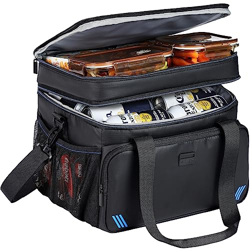 ZEEMO Soft Cooler Bag, Insulated Lunch Box, 19 L Ice Chest, Double Leakproof Layers, Waterproof and Collapsible Case for Work Outdoor Trip, Large Size, Black