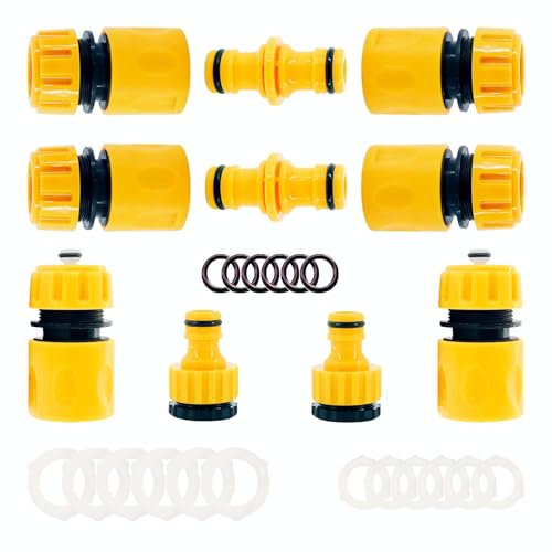 YAAVAAW Lot de 10 Raccord Tuyau D'arrosage 1/2 13mm,Kit de Raccordement de Robinet Tuyau de Jardin -Connexion Rapide 1/2,Double Mâle,Connecteur femelle Premium 1/2-3/4,Joint de Réparation de Tuyau
