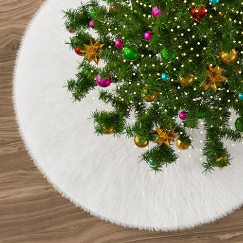 Christmas Tree Skirts Faux Fur Large Plush 90cm White Round base Mat Xmas Christmas Decorations For Xmas Tree Base Cover Holiday Party Home Decoration