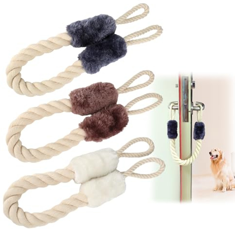 3 Stück Türstopper Klinke, Türstopper Klemmschutz, Baby Türsicherung Sicherheit, Baumwolle Türkordel Klemmschutz, Türklinken Stopper, Fenster Stopper für Haustier (Blau/Braun/Weiß)