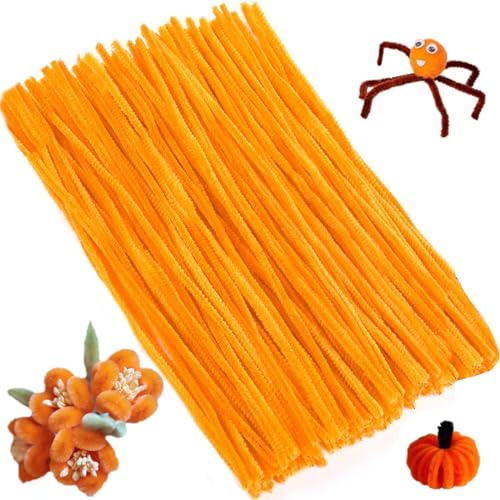Pack of 100 Pipe Cleaners Chenille Wire 30 cm Bending Plush Art Pipe Cleaners Colourful Craft Set Bendable DIY Twist Stick Bending Plush Colourful for Crafts and Decorating (Golden Yellow)