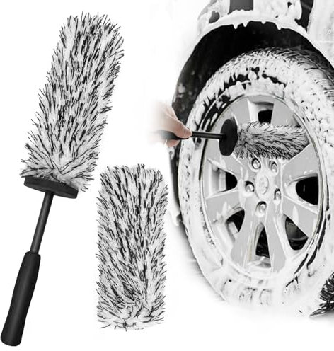 AdrreyuFny Brosse Jante Voiture Con Housses Interchangeables, Brosse Nettoyage Voiture pour Un Nettoyage Complet des Jantes de Voiture sans Créer de Rayur - Noir