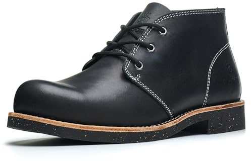 SL-Saint Stivali Chukka Classici Fatti a Mano Da Uomo Moda Vera Pelle di Vacchetta Scarpe Comode 5'' Allacciate (Nero Pelle, Adulto, Uomo, 44, Numero, Sistema Taglie Calzature EU, Larga)