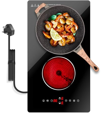 Plaque de Cuisson Électrique 2 Feux Encastrable, 3000W Plaque Vitrocéramique 2 Feux, Minuteur, 9 Niveaux de Puissance, Commande Tactile, Noir