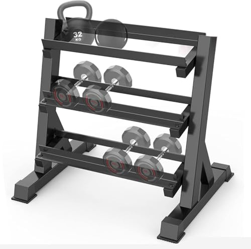 Hantlarställ 3 nivåer vikthållare hållare skivstång rackhylla max belastning 500 kg multifunktionsstål display ställ