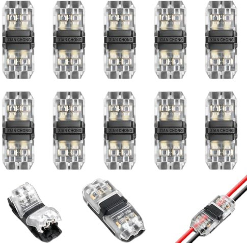 Daryunk 10 PCS Wire Connectors, Low Voltage Electronic H Tap Connectors, 2 Pin 2 Way Quick Splice Wire Connectors, Wiring Branch Connector, Without Stripping, for 18-22 AWG, LED Strip, Audio, Vehicles