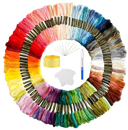 Kit de 100 écheveaux de fil à broder en coton coloré avec 18 accessoires pour point de croix, crochet, fabrication de bracelets et loisirs créatifs