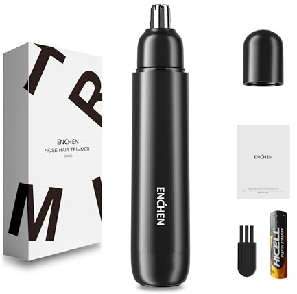 ENCHEN Nose & Ear Hair Trimmer - Professional Painless Nasal Hair Remover with Dual Edge Blades, Battery Operated Nose Trimmer for Men, Easy to Clean Portable Ear Hair Clipper | Black