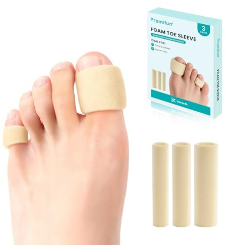 Fundas cortables para dedos Promifun: protectores de espuma para juanetes, callos y ampollas. Tejido transpirable que alivia el dolor por presión. 3 unidades, color blanco.