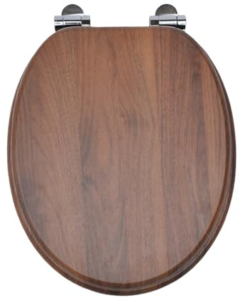 18 Universal Toilet Seat – MDF Wooden WC Seat with Easy Fit Hinges & Fixings for Bathroom