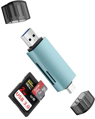 USB SD Card Reader for iPhone 17 16 15, USB 3.0 & USB C Memory Card Reader Adapter for SD/Micro SD/UHS-I/SDXC/SDHC/TF, 2 in 1 SD/Micro Card Reader for PC Laptop, Camera, Samsung Galaxy S25 S24 A17 A56