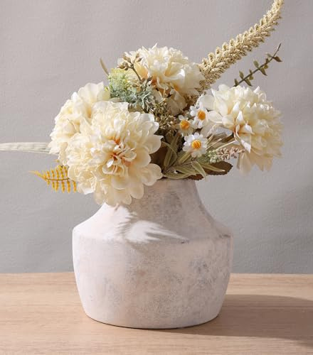 FancyPlus White Ceramic Flower Vase, 5.3 in White Rustic Farmhouse Vase, Small Handcrafted Weathered Pottery Vases, Decorative Terracotta Vases for Flower, Living Room, Centerpieces, Table, Home Decor