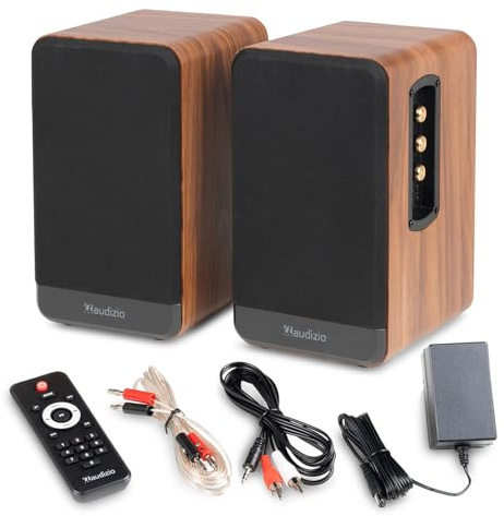 Audizio BS10 Altavoces HiFi estantería 80W Bluetooth HDMI ARC, Madera | HDMI ARC, entrada phono, Bluetooth 5.3, control de graves y agudos, mando incluido