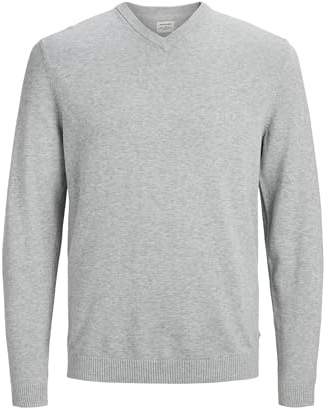 JACK & JONES För Män Pullover-tröjaJjebasic Knit V-neck Noos , Grå (Ljusgrå Melange Ljusgrå Melange), XS