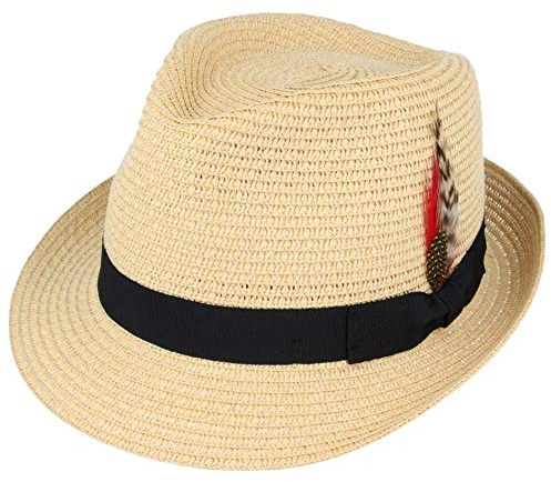 Maz Paper Straw Crushable Summer Beach Trilby Hat with Band and Adjustable Sweatband