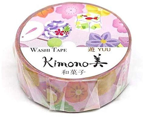 Kamiiso Japanese Confectionery Dessert Wagashi Washi Tape 15mm Kimono for Scrapbooking Photo Album DIY