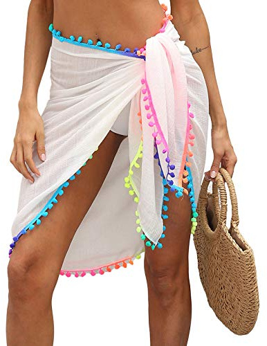 Loalirando Wrap de Plage Femme à Frange Couverture Maillot de Bain Cache Bikini Vacances Plage, Blanc, Taille Unique