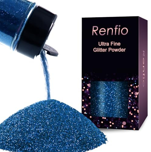 Renfio Ultra Fine Glitter Powder 2.11 Oz (60g) Metallic Resin Glitter | Flakes Crafts Sequins Epoxy Chips Flakes for Tumblers Slime Painting Arts Nail Holiday Decoration - Sapphire Blue
