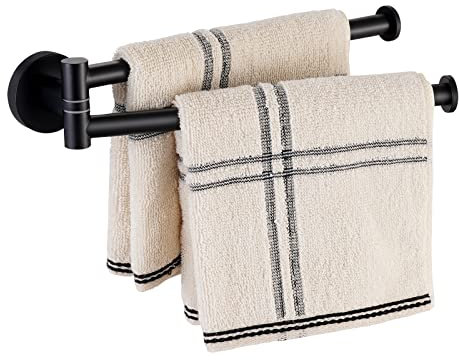 KES Handtuchhalter Zweiarmig Schwenkbar, Handtuchstange Edelstahl SUS304 Geschirrtuchhalter Küche 23CM 2 Armig Wandmontage Matt Schwarz, A2106S23-BK