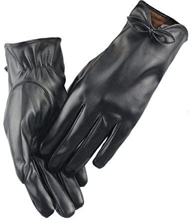 Long Keeper Lederhandschuhe Damen Winter - Touchscreen Handschuhe Damen Leder Winter Warm Warmfutter Elegant Winterhandschuhe Damen mit Fliege, Einheitsgröße