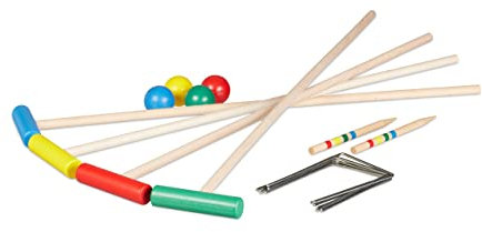 Relaxdays Krocket Spiel, 4 Spieler, Kinder & Erwachsene, Komplettset mit Tasche, Croquet Set Holz, Schläger, Mehrfarbig