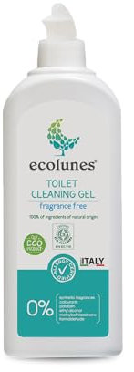 Ecolunes gel limpiador de inodoro, sin perfume, 100% ingredientes de origen natural, no provoca alergias, está formulado con potentes detergentes de origen vegetal, testado dermatológicamente, 500 ml