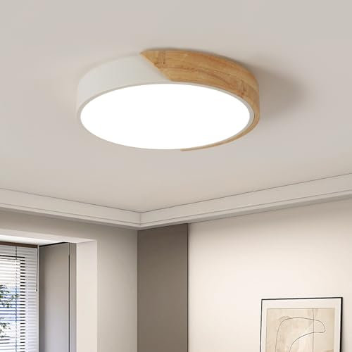 Comely Plafoniera LED in Legno 30 W Bianco Neutro 4500 K 3300 LM, Ultra Magro Rotonda, Lampada da Soffitto Moderna per Interni Soggiorno Camera Cucina Corridoio Ufficio