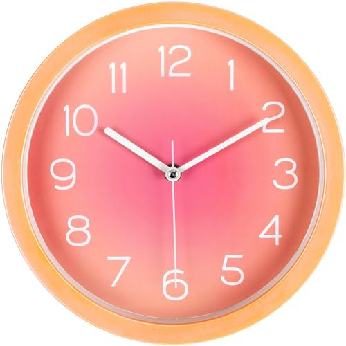 NESIFEE Wanduhr, 25 cm Wanduhr Kinder, Lautlos wanduhren, Wanduhr ohne Tickgeräusche, Batterie Betriebene Groß Wanduhr, leise Wanduhr Geeignet für Büro,Wohnzimmer, Küche, Schule Kinderzimmer（Orange）