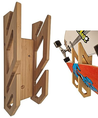 Enhanc3d Designs Skate-Wandhalterung aus Bambusholz. Modernes und Robustes Design. Skate-Wandaufhänger. Longboard-Wandhalterung (2 Skates)