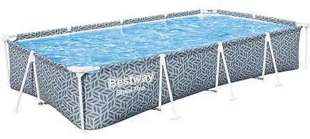 Bestway | Steel Pro Rectangle Above Ground Poo, Leaf Shape Pattern Swimming Pool, 3.66 m x 2.01 m x 66 cm