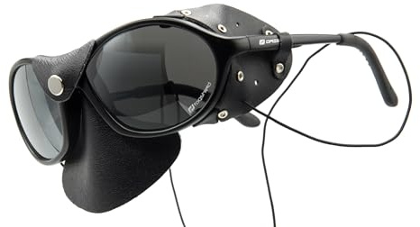 Daisan Expeditionsbrille mit Nasen- und Seiten- Lederschutz - Windschutzbrille als Strandbrille, Gletscherbrille, Safaribrille (Schwarz matt)