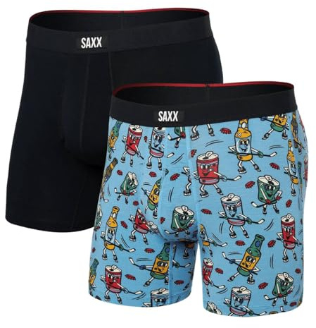 Saxx Vibe Xtra 2-Pack Boxer Briefs, Beer Hockey/Black - L