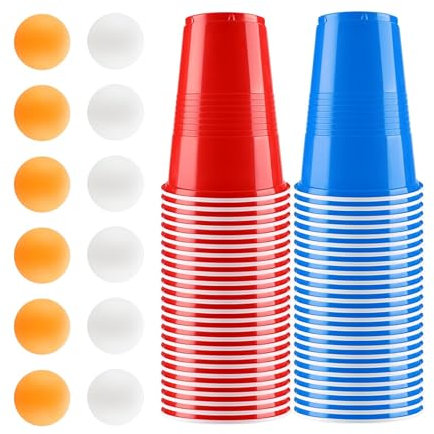 ITECHNIK Bierpong Becher Set,Beerpong Partybecher Enthält 50 Becher (500ML) und 12 Tischtennisbälle,mehrwegbecher,Für Party Trinkspiele,Party Geburtstag Festivals Hochzeit Camping